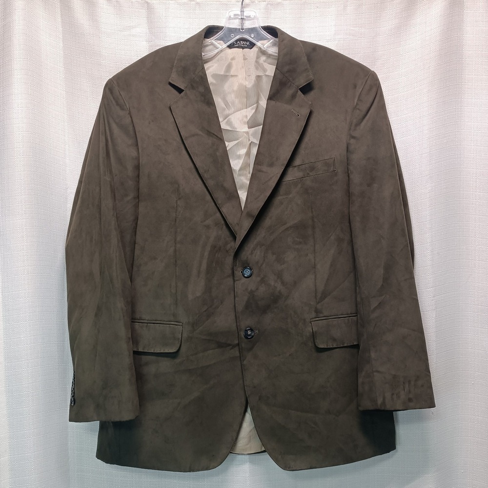 Jos A Bank Green Micropoly Suede Solid Men's Size 42R Sport Coat Blazer Preppy